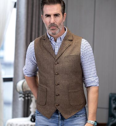 Костюмний жилет чоловічий Tuikayoo Western Herringbone Tweed з вовни Slim Fit сірий 3XL