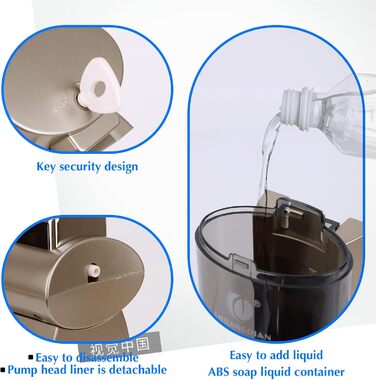 Дозатор для мила настінний без свердління REAQUE, 200 мл, для душу, шампуню, дезінфікуючого засобу, мила, золотий