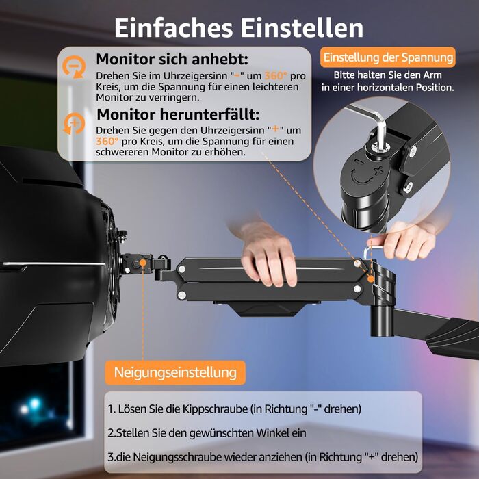 Кріплення для монітора ELIVED для Ultrawide до 43 дюймів, до 15 кг, VESA 75/100/200mm, регульована висота, газ-амортизатор, EV3421B