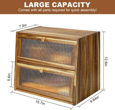Дерев'яний хлібниця великого розміру, 2-ярусний, з акриловим вікном (акація)