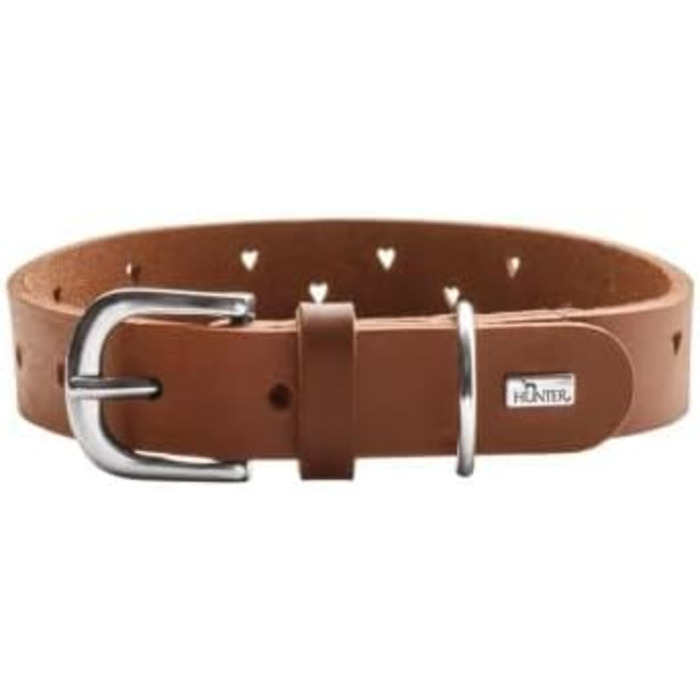 Нашийник для собак HUNTER Aalborg Soul, колір Cognac (коньячний), з сердечком, міцний, розмір 30
