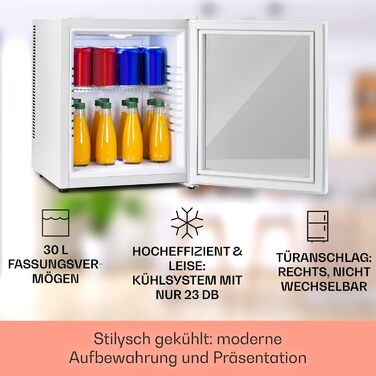 Klarstein Mini Fridge with Glass Door - Beverage, Snack & Cosmetic Cooler - Compact & Quiet - Adjustable Shelves - Skincare Fridge 12-18°C - 42L Capacity