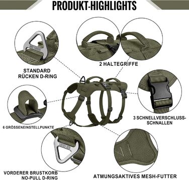 Нашийник для собак OneTigris T-Bone тактичний, зелений, регульований, для полювання, прогулянок, тренувань та активного відпочинку (M, XL:39-64кг)