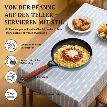 Набір сковорідок YUTANN 3 шт. з чавуну, з антипригарним покриттям, знімний дерев'яний ручка, для газової плити, індукції, духовки, без PFAS/PFOA, легко миються, блакитний