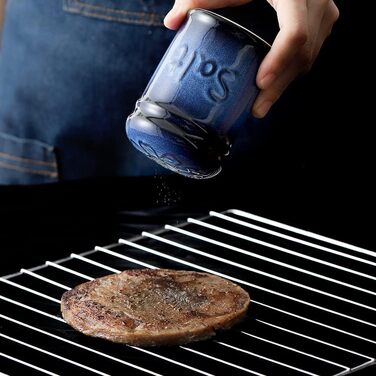 Nihow Ceramic Salt and Pepper Shaker Set, 2.6 inches, Bar Salt and Pepper Shakers, Rust-Proof Spice Shakers, Elegant, Black and Blue, 2 Pieces