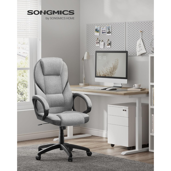 Крісло офісне SONGMICS, крісло для офісу, крісло для комп'ютера, крісло шеф-менеджера, регульована висота, оббивка, сірий (54 x 50 x 112-122 см)