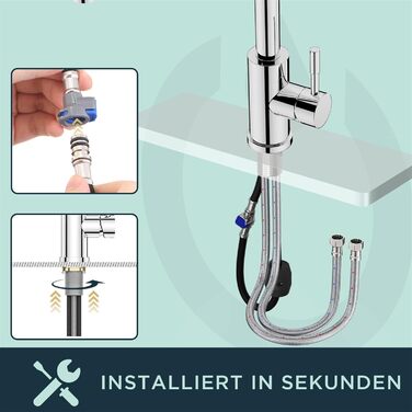 Змішувач для кухні FORIOUS з висувною лійкою та душем, 360° обертання, 2 режими, полірована хром