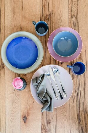 MÄSER 931946 Ossia Dinnerware Set for 6 People in Mediterranean Vintage Style, 12-Piece Modern Tableware Set with Soup Bowls and Dinner Plates, Royal Blue, Stoneware