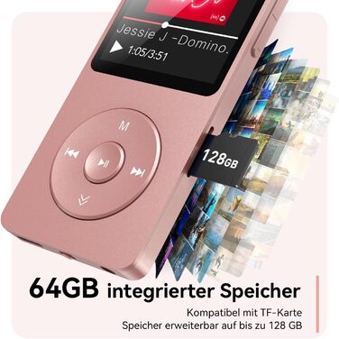MP3 плеєр AGPTEK 64GB Bluetooth 5.3, Радіо, 1.8
