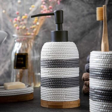 Набір аксесуарів для ванної кімнати з кераміки, 5 предметів: дозатор для мила, тримач для зубних щіток, мильниця, 2 стаканчика для зубних щіток