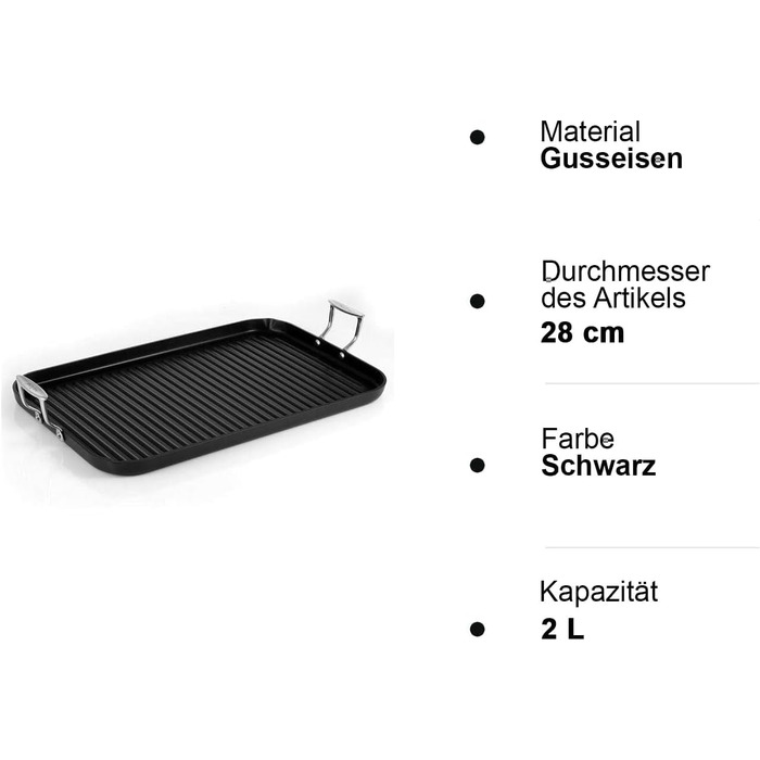Гриль-сковорода NutriChef 28 см, квадратна, чавунна, антипригарна, для індукції та всіх плит, з високими рифленнями, для духовки, міцні ручки, 56 см прямокутна