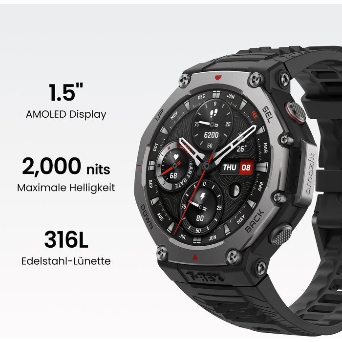 Смарт-годинник Amazfit T-Rex 3 Outdoor 48мм AMOLED GPS NFC Чорний