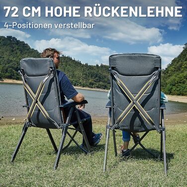 Крісло для кемпінгу Timber Ridge, складане, висока спинка, компактне, 150 кг, 4 положення, з сумкою, алюмінієве, для саду, балкону, автодому (сірий, 2 шт)