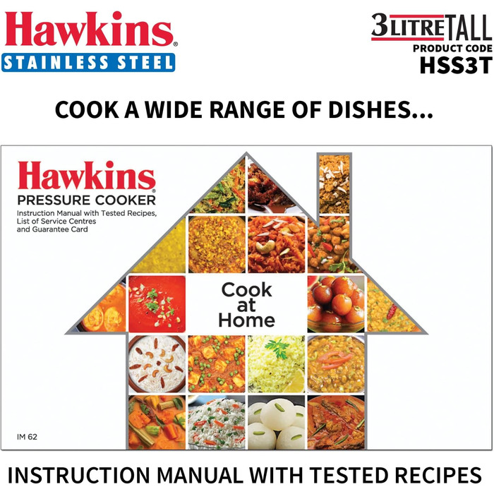 Hawkins Modell B 3 33 Hard Shell Cover L High Stainless Steel Pressure Cooker, small, silver