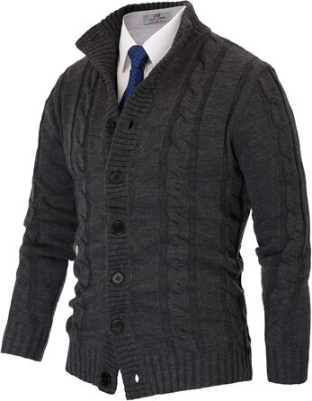 Чоловічий кардиган PJ PAUL JONES з в'язаним візерунком, на кнопках, з ребристою стійкою комірцем для осені/зими (XL, чорно-сірий)