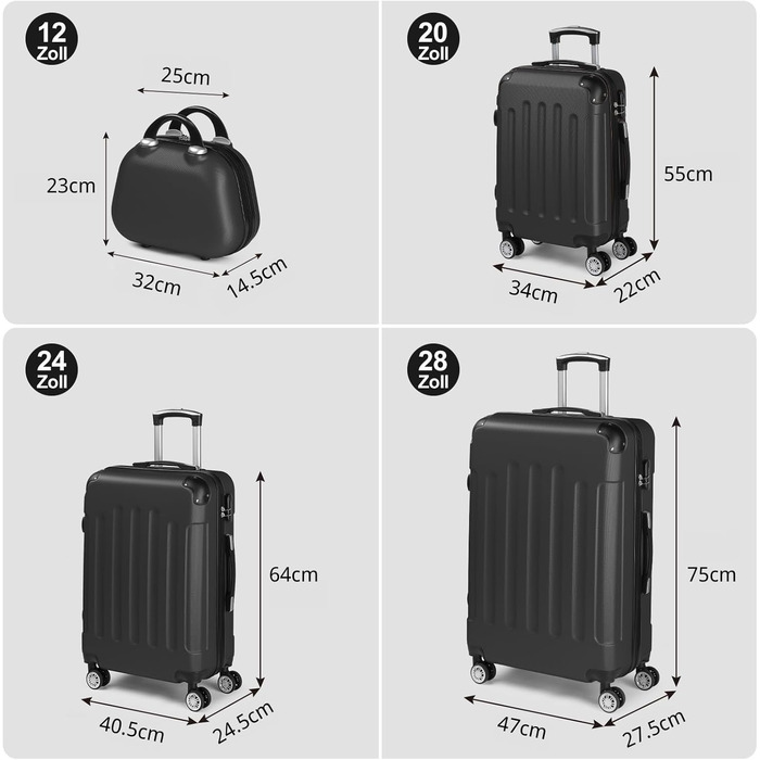 Набір валіз LALAHO 3/4: Чотири валізи з ABS-пластику, косметичка, ручна поклажа, захист кутів (Рожеве золото-3)