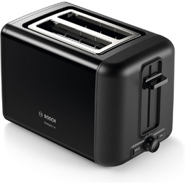 Тостер Bosch DesignLine TAT3P423DE, 970 Вт, 2 скибки, чорний, з нержавіючої сталі, з підігрівом булочок, автозупинка, функція розморожування