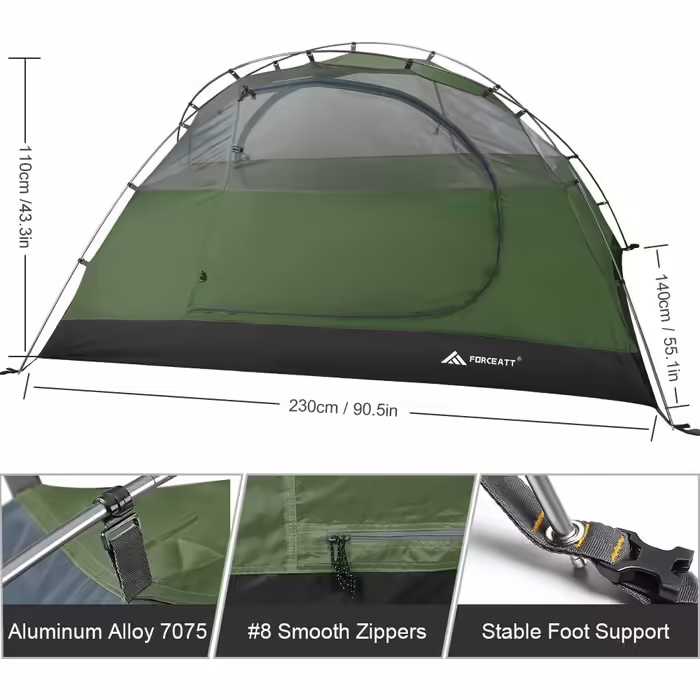 Forceatt Tent for 2 and 3 people, 4-Season | Ultralight for Camping, Backpacking, Hiking, and other Outdoor Activities | Double Doors, Waterproof, Easy to Set Up and Carry.