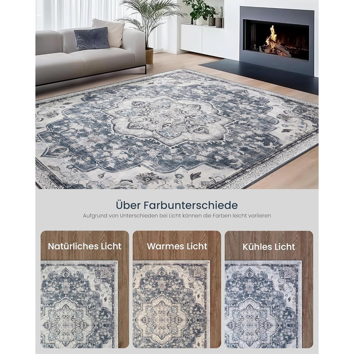 Килим SONGMICS HOME Vintage, 120x170 см, для вітальні, спальні, кухні, коридору, їдальні, сірий (TAR032G01)