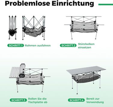 Складний кемпінговий стіл COSTWAY 119x55 см з алюмінієвою стільницею та сітчастою корзиною, до 100 кг, з сумкою для перенесення - для кемпінгу, саду (Срібний)