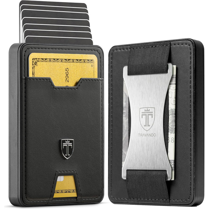 TRAVANDO SWYPE Aluminum Slim Wallet - Carbon Wallet for Men Small with RFID Protection - Small Mini Wallet for Men with Money Clip - Card Holder with Money Band (Money Band, XL Black)