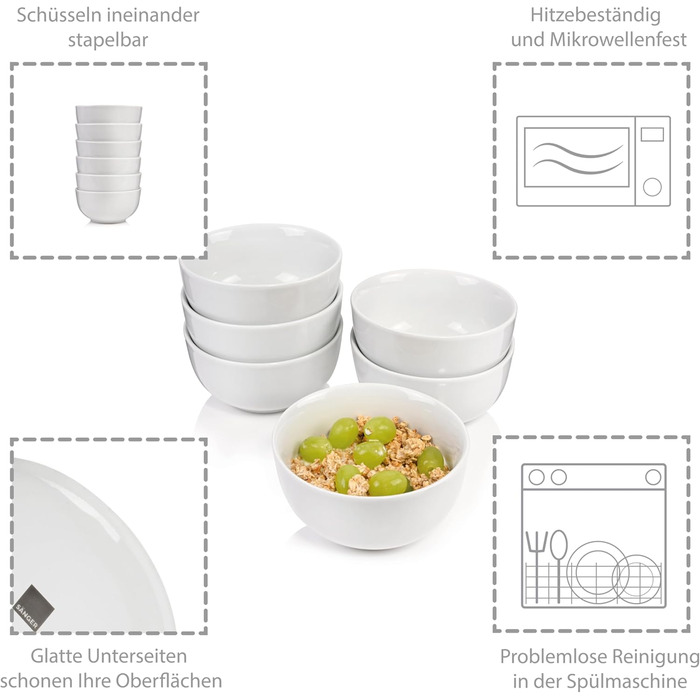 Singer | Cereal Bowls New Port, 6-piece Cereal Bowl Set made of Porcelain, Cereal, Deep Plate in White | 500 ml Cereal Bowls 6 pcs.