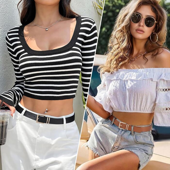 Комплект жіночих шкіряних ременів VONMELLI (3 шт.) для джинсів, спідниць та суконь. Золота пряжка, чорний, коричневий, бежевий, розмір M (79-94 см)