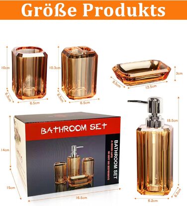 Набір аксесуарів для ванної кімнати, 4 шт. Акриловий набір для ванної: дозатор для лосьйону, стакан, тримач для зубних щіток, мильниця. Сучасний декор для ванної кімнати.