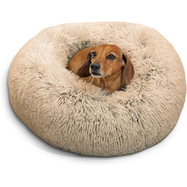 Круглий лежак для котів та собак Best Friends by Sheri - заспокійливий, машинного прання, бежевий, 58x58 см