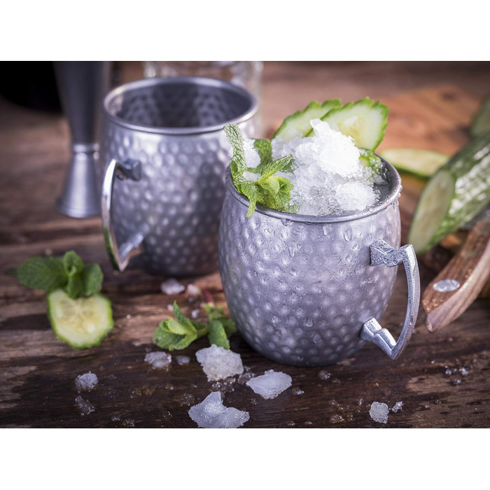 Набір для коктейлів Buddy's Bar Moscow Mule: 2 мідні келихи 500 мл, барна ложка 27 см, мірний стакан 5 cl, чорна преса для лайма, харчова нержавіюча сталь, подарункова упаковка