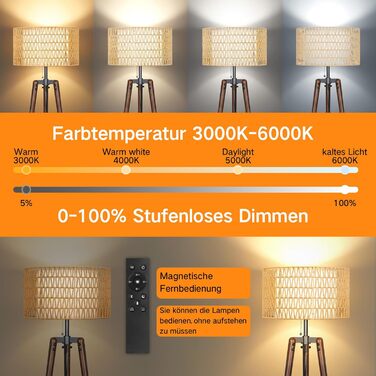 LED торшер Outon з трьома ніжками, регульована яскравість, полиця, пульт дистанційного керування, 4 режими кольору, таймер, 2 плафона, для вітальні/спальні (волоський горіх)