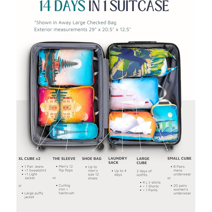 Набір туристичних органайзерів для одягу Tripped (7 шт.) - великі, компресійні, ультралегкі