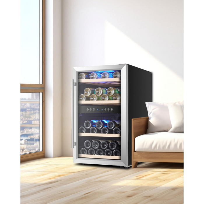 Kalamera 33 Bottle Dual Zone Wine Refrigerator - Stainless Steel Door, Freestanding