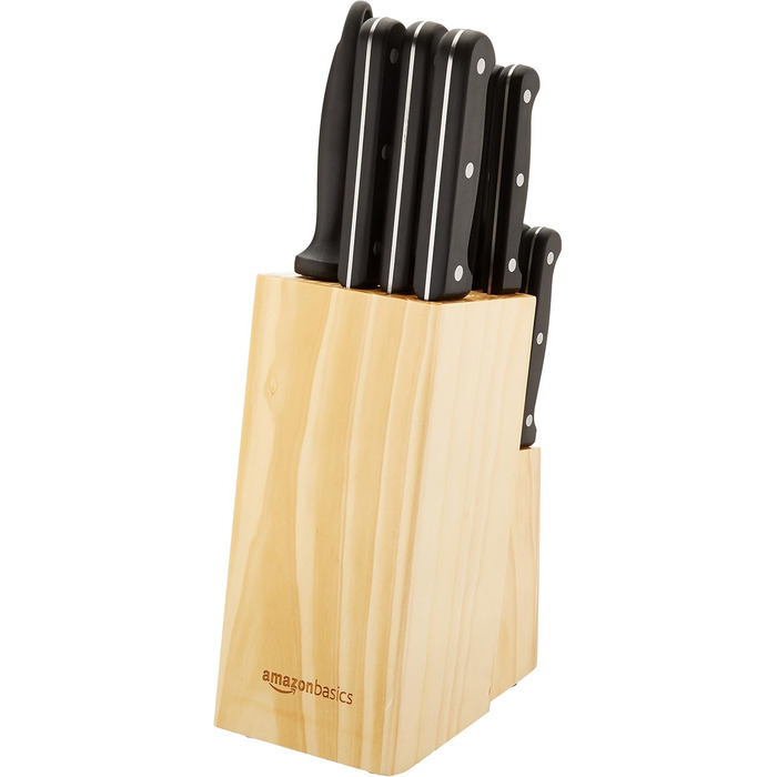 Amazon Basics Premium Knife Block Set - 9 Piece Black Kitchen Knife Set