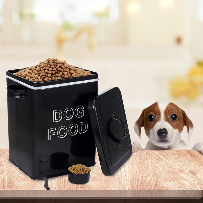 Контейнер для корму для собак Pethiy, 6.5 літрів, метал, з міркою, білий