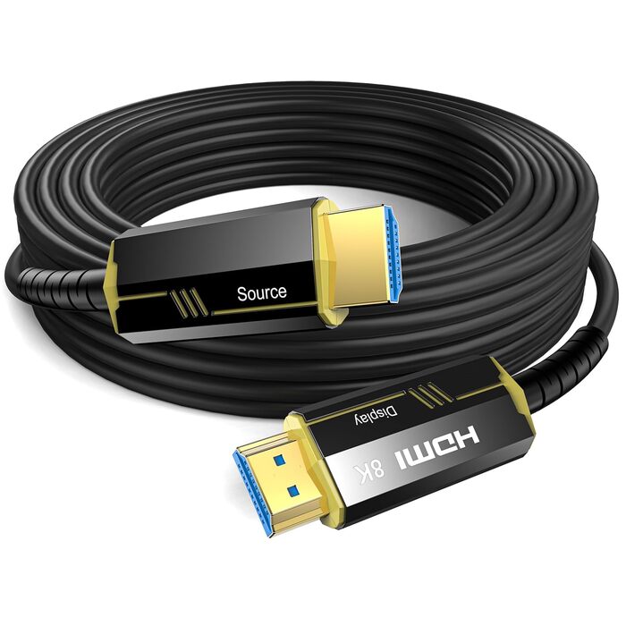 HDMI кабель 15м з оптоволокна 8K, HDMI 2.1: 48Gbps, підтримка 8K@60Hz, 4K@120/144Hz, HDR, eARC, Dolby Atmos для PS5/4, HDTV, PC, Laptop