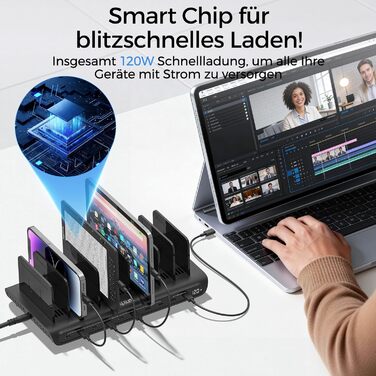 Зарядний пристрій Alxum 60W USB, 10 портів, 5V/2.4A, для телефону, планшета, Kindle - чорний