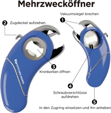 Epic One - Multifunctional Bottle Opener: Opens bottles with screw caps and crown caps, cans, pull tabs, and jars – Ergonomic, hand-friendly, ideal for arthritis (Red)