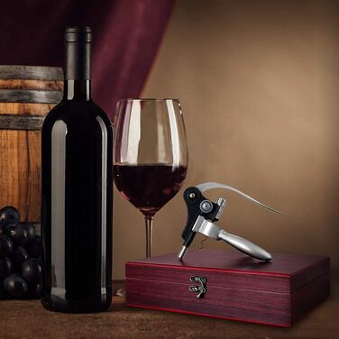 SumDirect Corkscrew, Wine Opener Set, Manual Wine Opener Kit, Zinc Alloy Handle Corkscrew, Deluxe Wine Opener Accessories with 9 Pieces, Elegant Design Set with Dark Cherry Wood Box