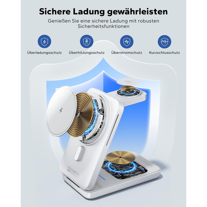 Зарядна станція 3-в-1 KPON для Apple Watch та iPhone з MagSafe, 20W, біла - Швидка зарядка для iPhone 17-12, Apple Watch 11-2, AirPods, портативна для подорожей та офісу