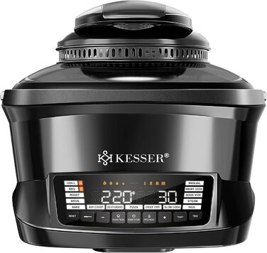 Мультиварка KESSER® 8л з фритюрницею та 16 програм: приготування на грилі, випічка, тушкування, варіння на пару, функція підігріву та швидкої приготування, рисоварка, йогуртниця, чорний