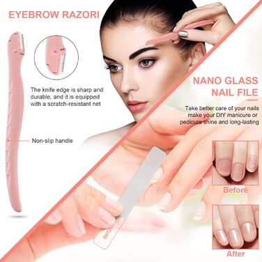 Набір для манікюру та педикюру Leipple: професійний набір з 18 предметів з нержавіючої сталі + шкіряна сумочка (рожевий)