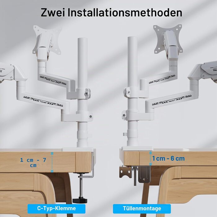 Кронштейн для монітора Fydeamer Dual, газліфт для двох екранів 17-35 дюймів, посилений настільний тримач з регулюванням висоти та нахилу, VESA, білий