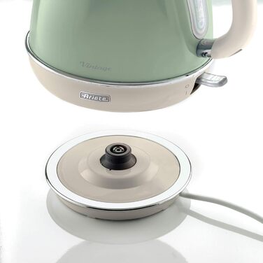 Ariete Vintage Green Electric Kettle - 1.7L Stainless Steel, 2000W, 360° Swivel Base, Automatic Shut-Off, Tea Infuser