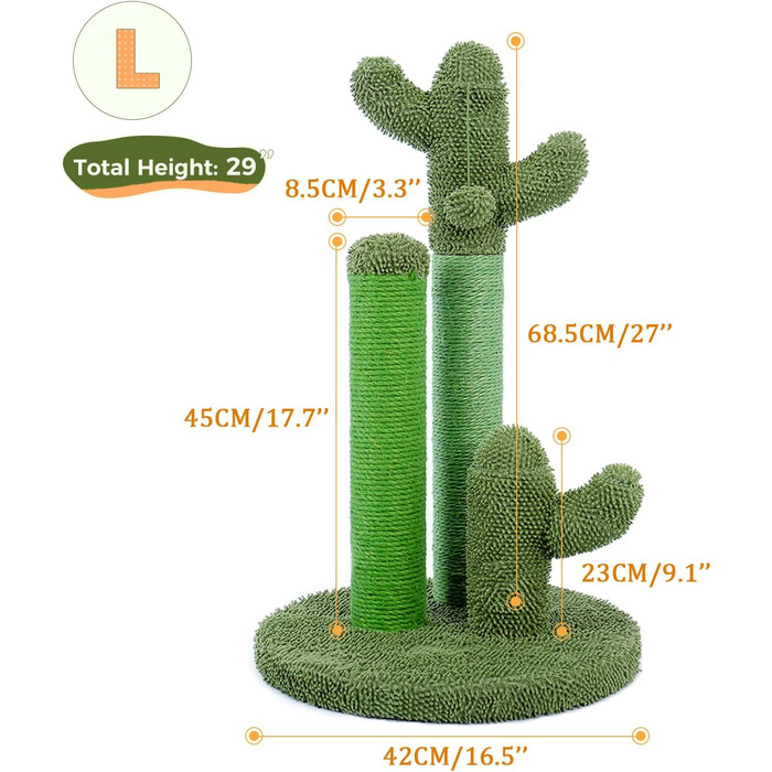 Kratzbaum Kaktus, creative cat tree design, 3 post set, green, L - 42 * 68.5cm, AY405-HZ-L-66GN-B