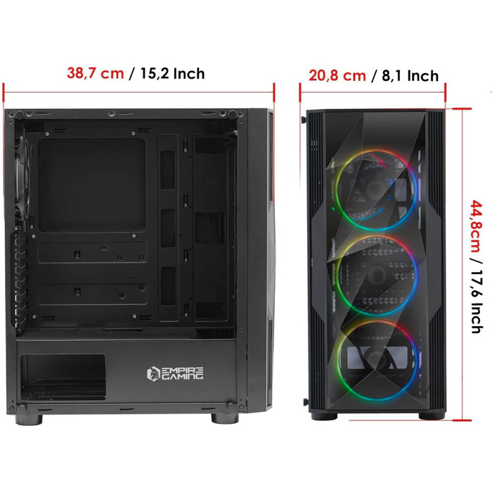 Комп'ютерний корпус EMPIRE GAMING Diamond – ігровий ATX корпус з RGB підсвічуванням, скляна бічна панель, 4 вентилятори 120 мм