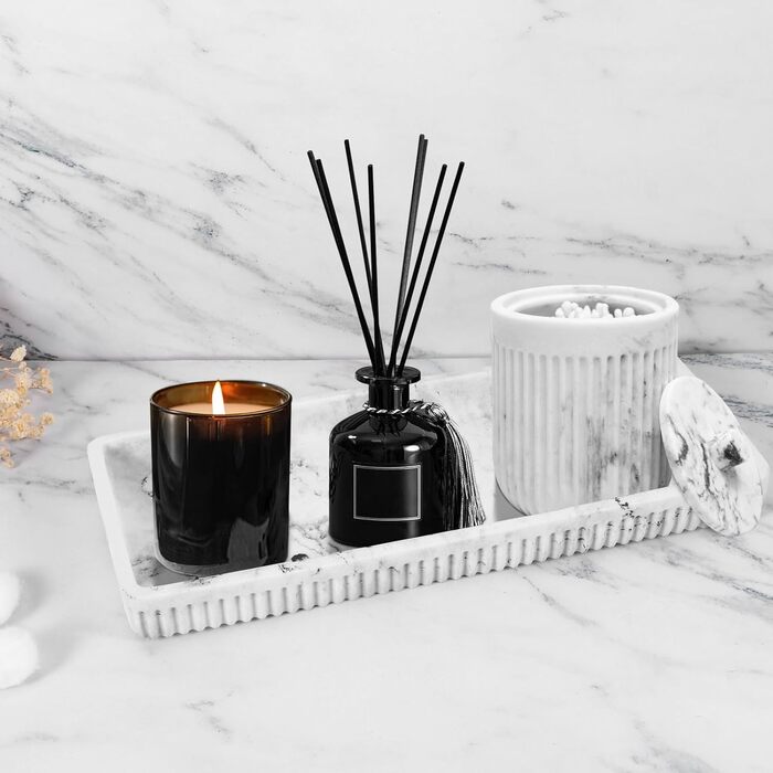 Набір аксесуарів для ванної кімнати XLHOMO з штучного каменю, 5 предметів: диспенсер для лосьйону/мила, тримач для зубних щіток, чашка для ванної кімнати, контейнер для ватних паличок та піднос для туалету, органайзер для дому, світлий (мармур)