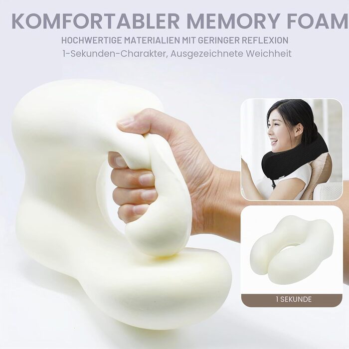Подушка для шиї в дорогу з ефектом пам'яті (Memory Foam) для літака, авто та офісу, м'який оксамитовий чохол, чорна (набір 2 шт.)