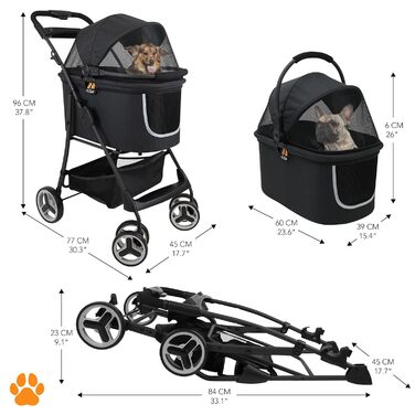 Візок-переноска для собак 2-в-1 CECE | Складана переноска з кошиком для покупок | Візок та переноска для собак - Чорний Меланж