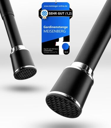 Штанга для штор Ø 32 мм, без свердління - штанга для душу та штори для вікон, перегородок та кухні (120-170 см, Чорний)